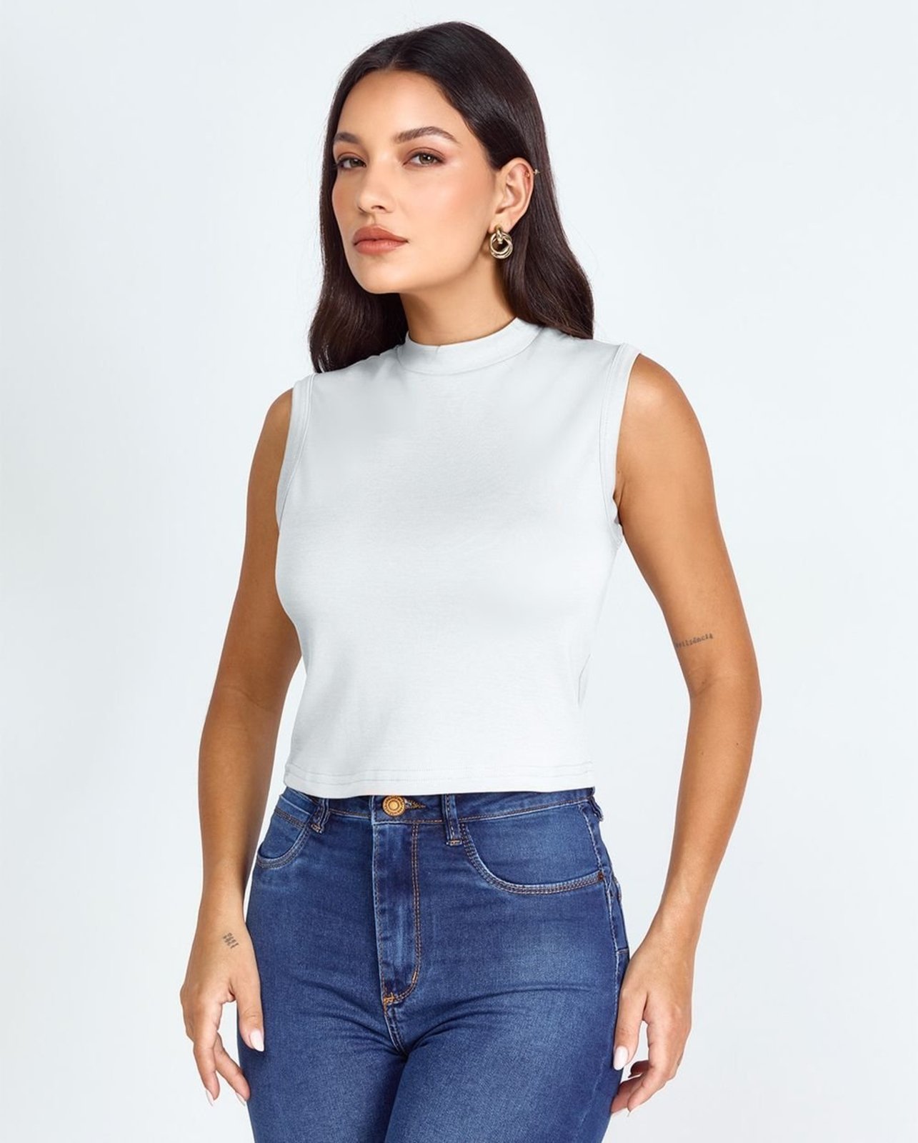 Regata Feminina Gola Alta Premium 90295 Branco Consciência