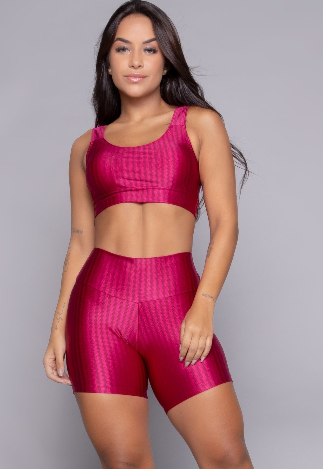 Conjunto Fitness WLS Modas Top Bojo Removível e Short New Zig Rosa
