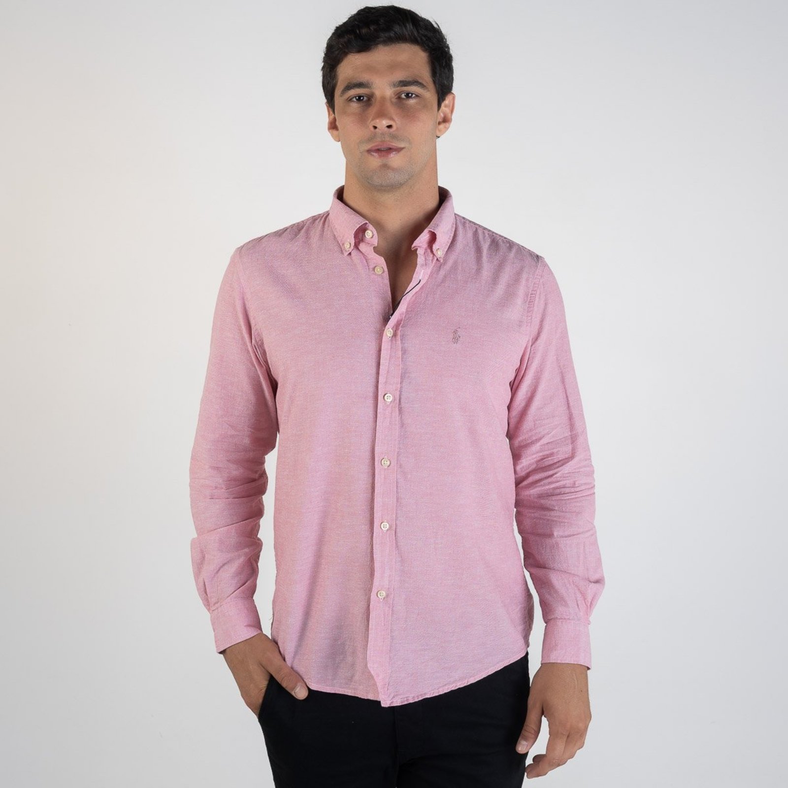 Camisa RL Linho Custom Fit Vermelha Monocromática