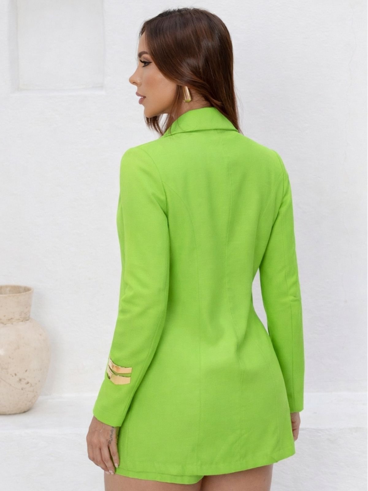 Vista 3 Conjunto Feminino Divina Gata Blazer Colete Duplo Shorts Curto Elegante Casual - Verde WGSN cinza verde cinza verde