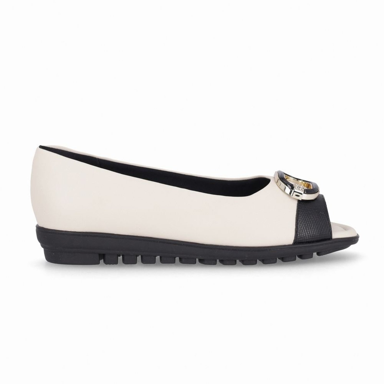 Vista 2 Peep Toe Anabela Baixo Off White com Preto Piccadilly branco white Piccadilly branco white