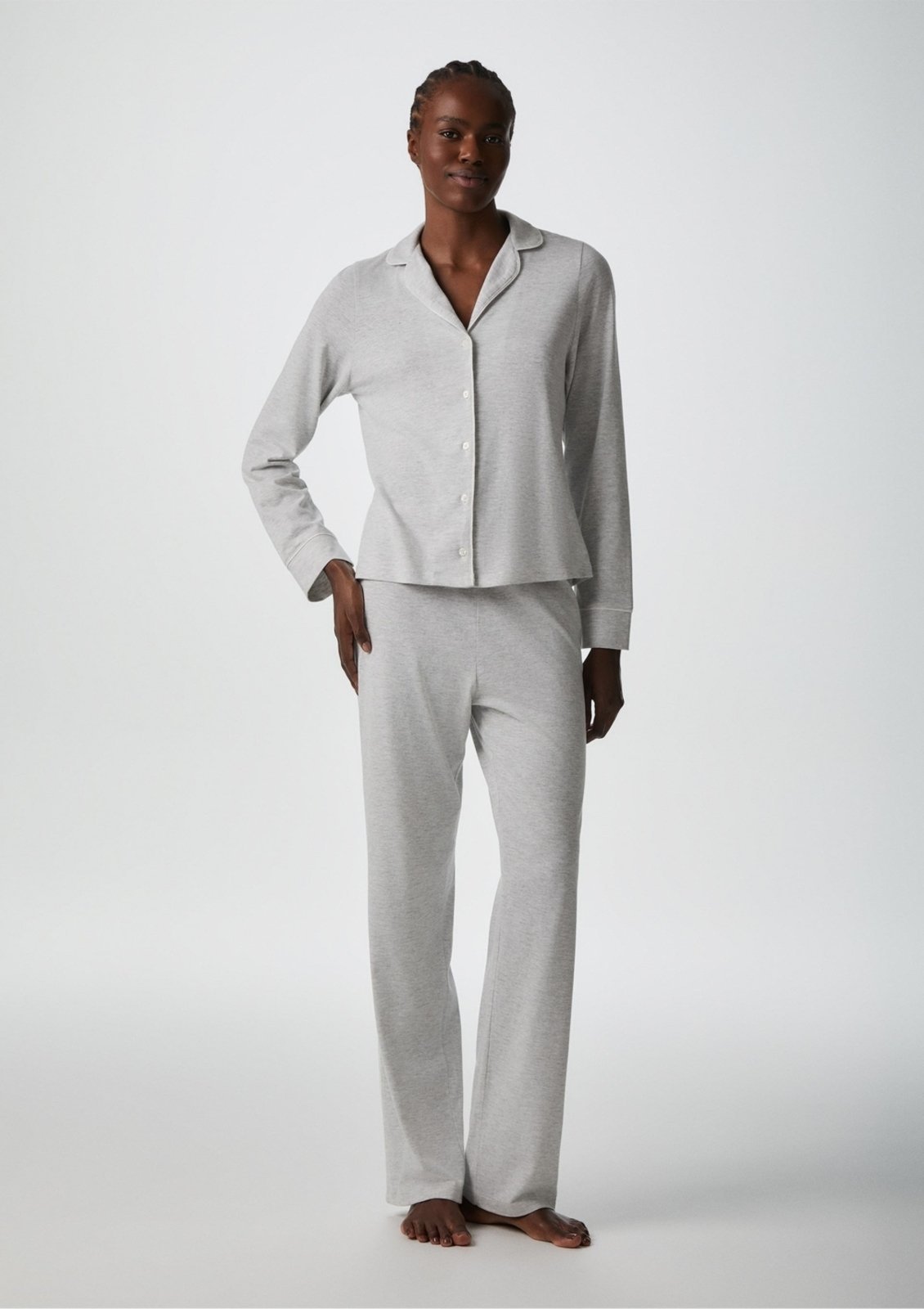 Vista 2 Pijama Longo Feminino Com Botões Hering HERING INTIMATES cinza HERING INTIMATES cinza