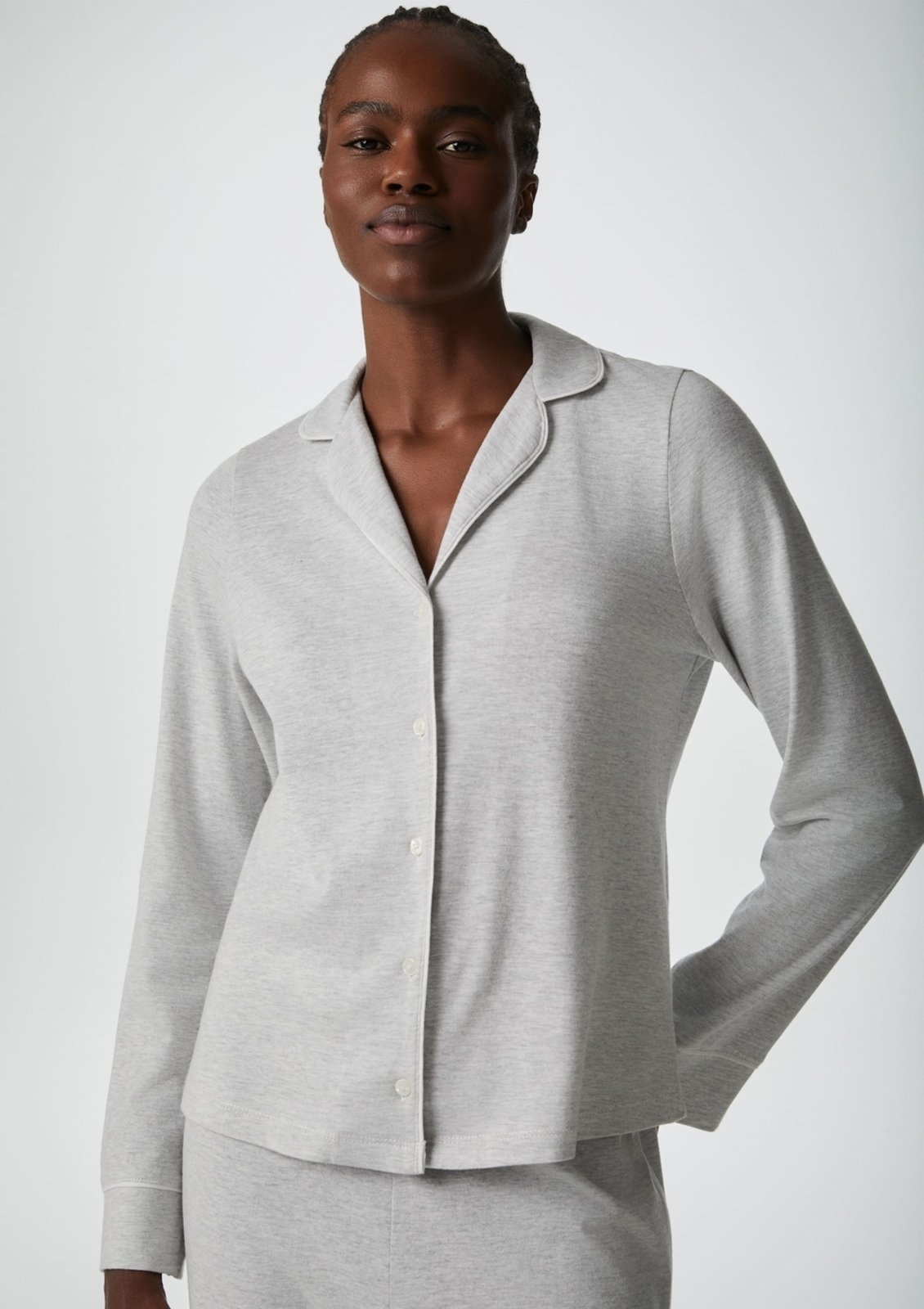 Vista 3 Pijama Longo Feminino Com Botões Hering HERING INTIMATES cinza HERING INTIMATES cinza