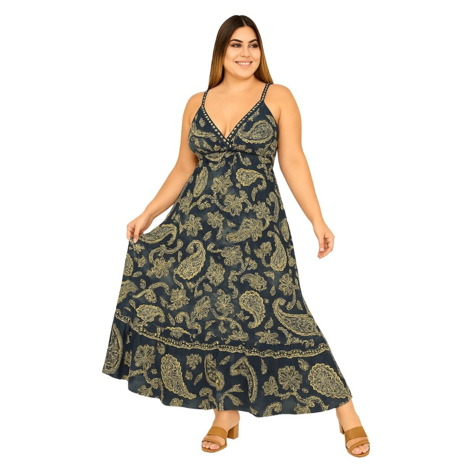 Vestido Longo Indiano FMF Estampa Linha Premium Azul