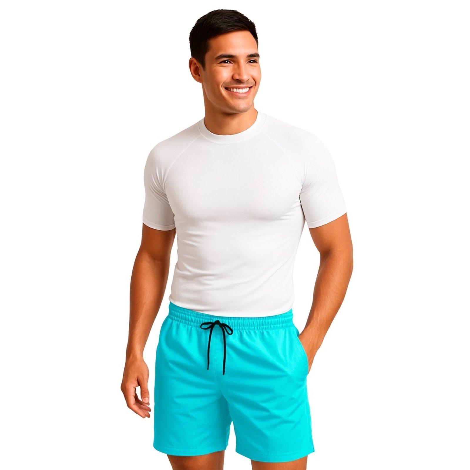 Vista 3 Kit 5 Short Tactel Leve Moda Praia Liso Bermuda Masculina Relaxado branco Relaxado branco