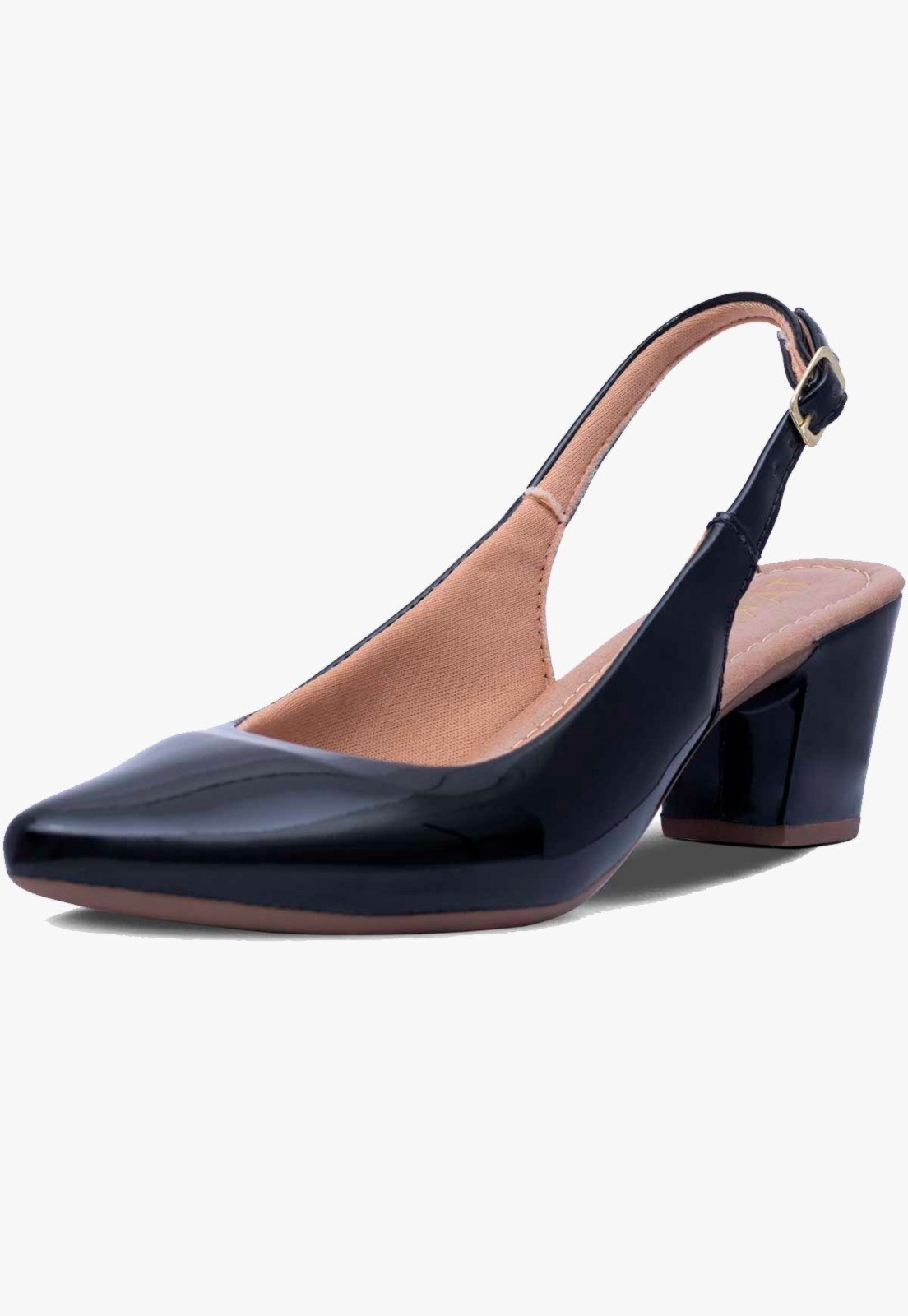 Scarpin Slingback Feminino Takata Salto Bloco Baixo Bico Fino Scarpin Sapato Casual Social Preto