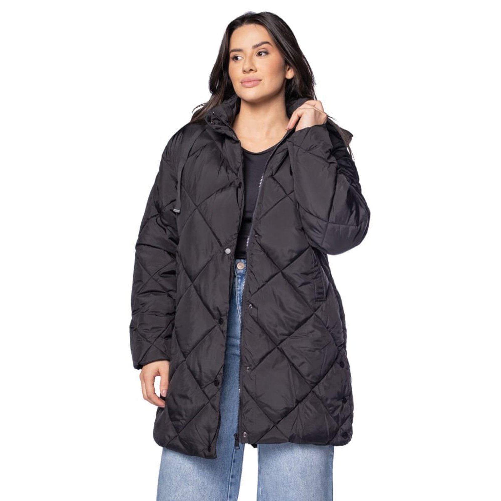 Jaqueta Feminina Facinelli Acolchoada Alongada Preto