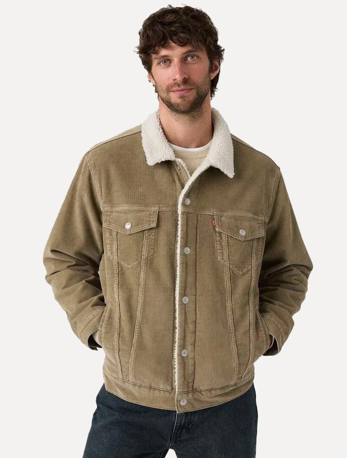 Jaqueta Levis Jeans Masculina Trucker Relaxed Sherpa Cáqui