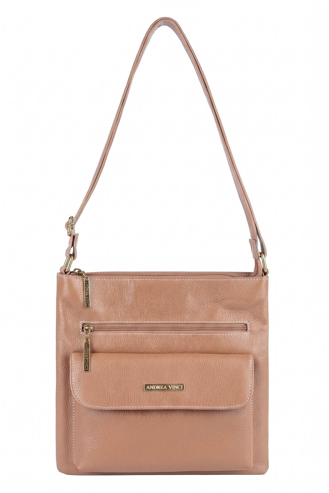 Bolsa transversal de couro liso Karen - Bege