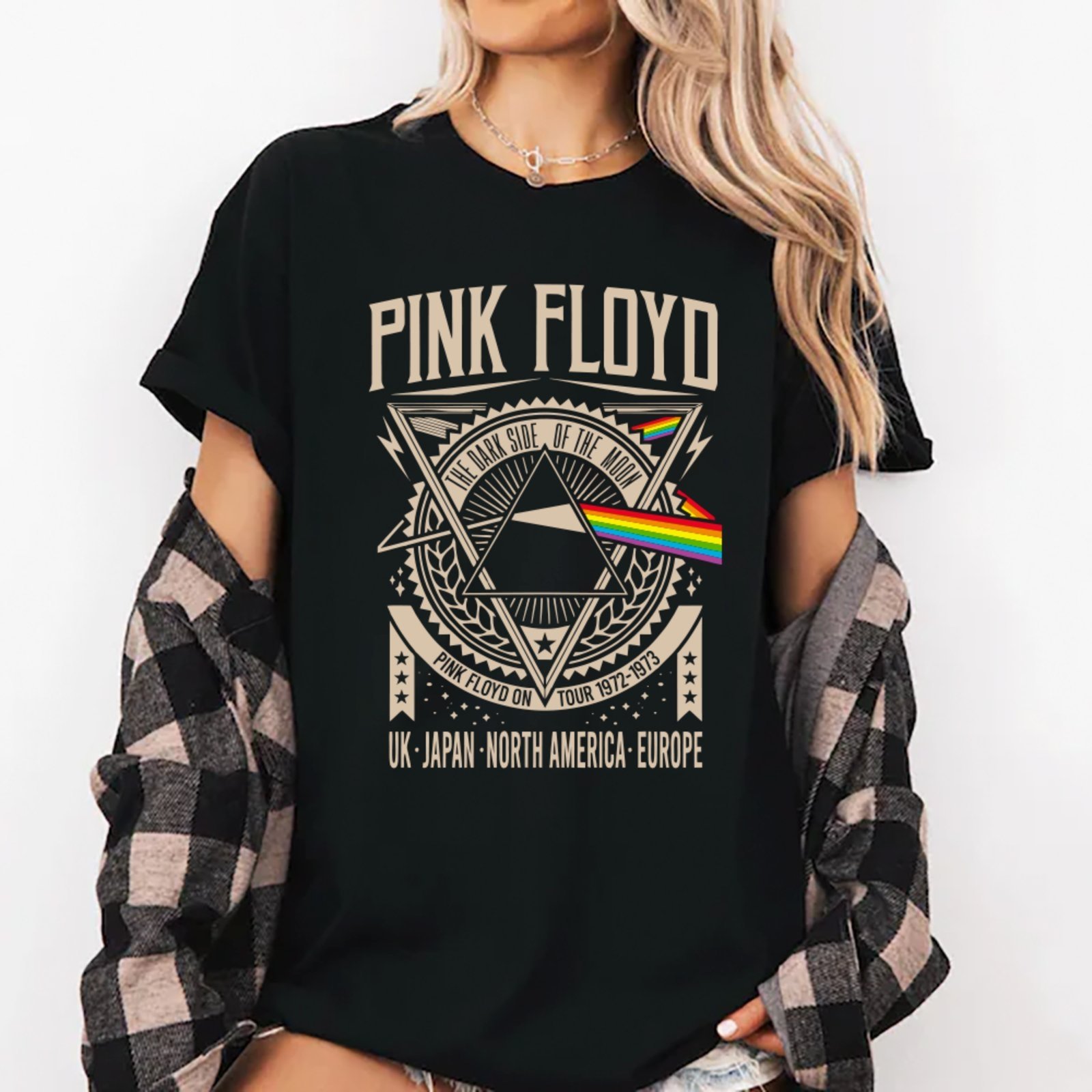 Camiseta Ousy Básica Pink Floyd Dark Side Moon Tour Unissex Preto