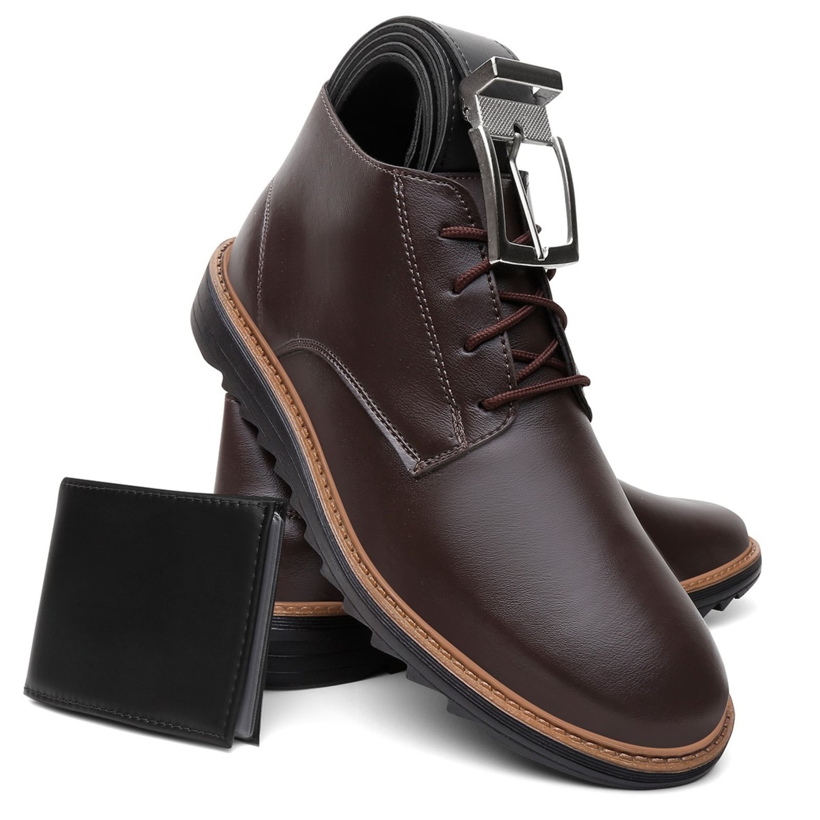 Kit Sapato Casual Masculino A. Andrade Derby Cano Baixo Brogue Social Macio Leve Moda Café