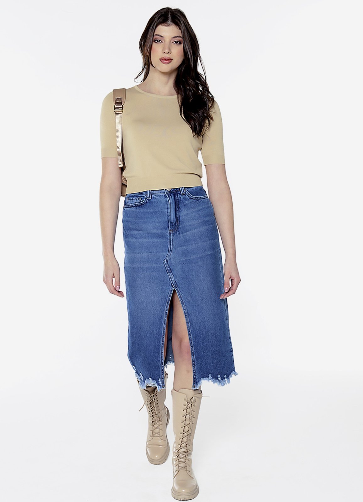 Vista 3 Blusa Básica Viscose Manga Curta SOB bege SOB bege
