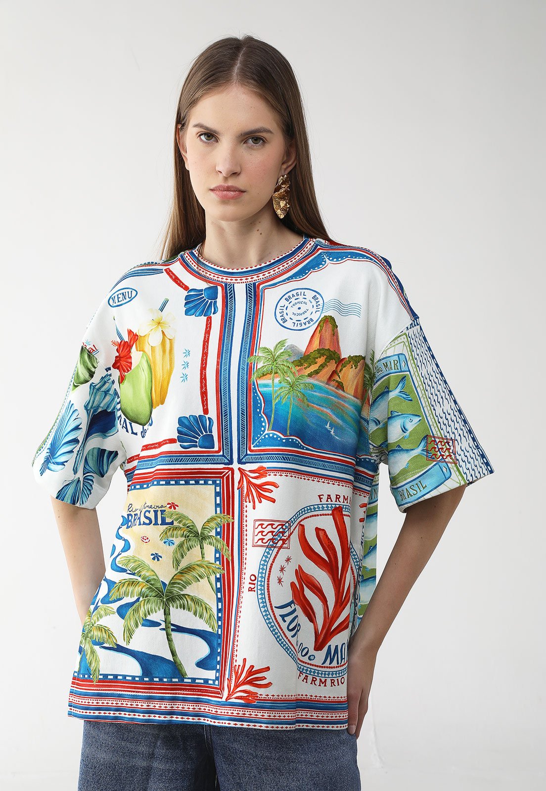 Camiseta Feminina FARM Estampa Tropical Branca