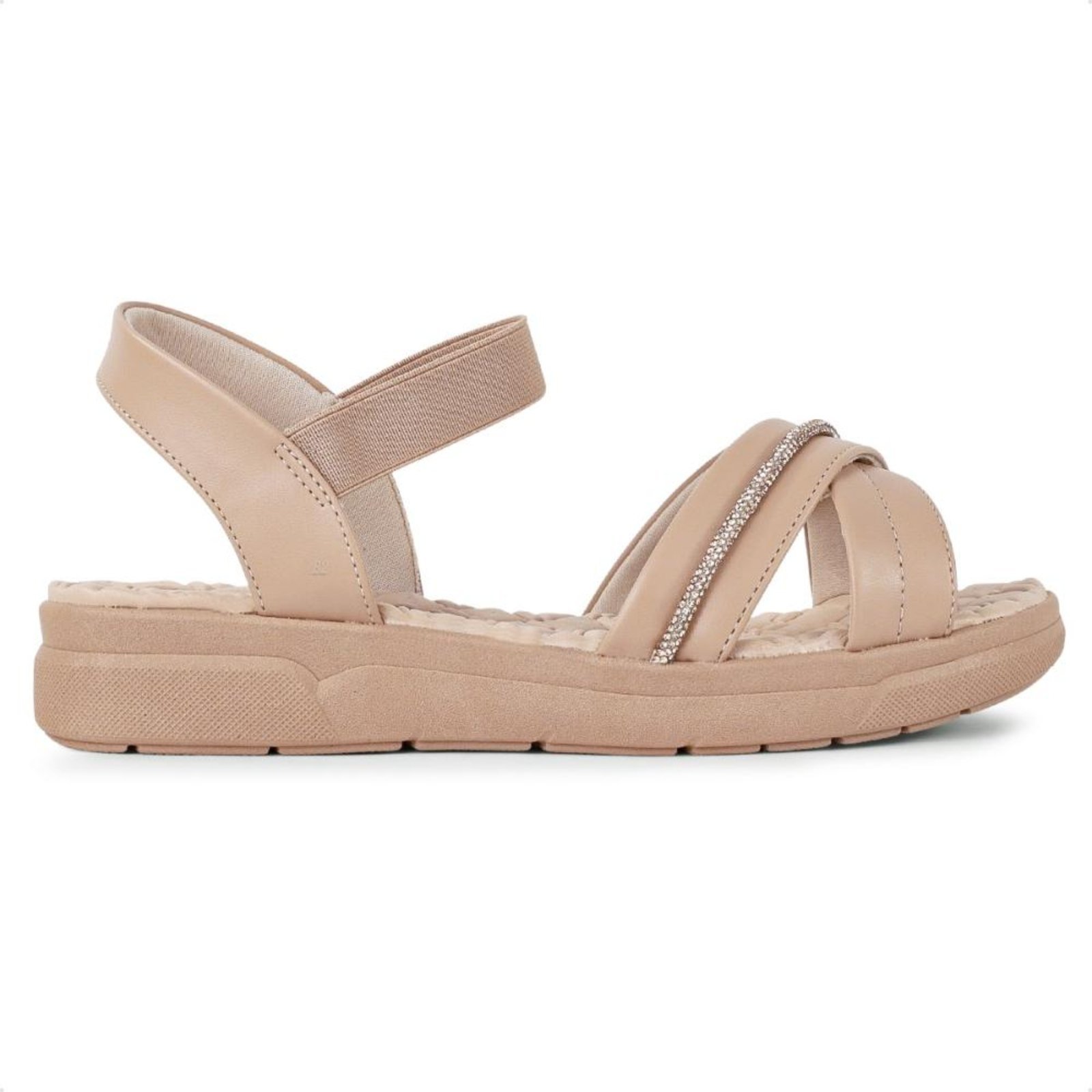 Sandália Comfortflex Elastic Strass Feminina Nude