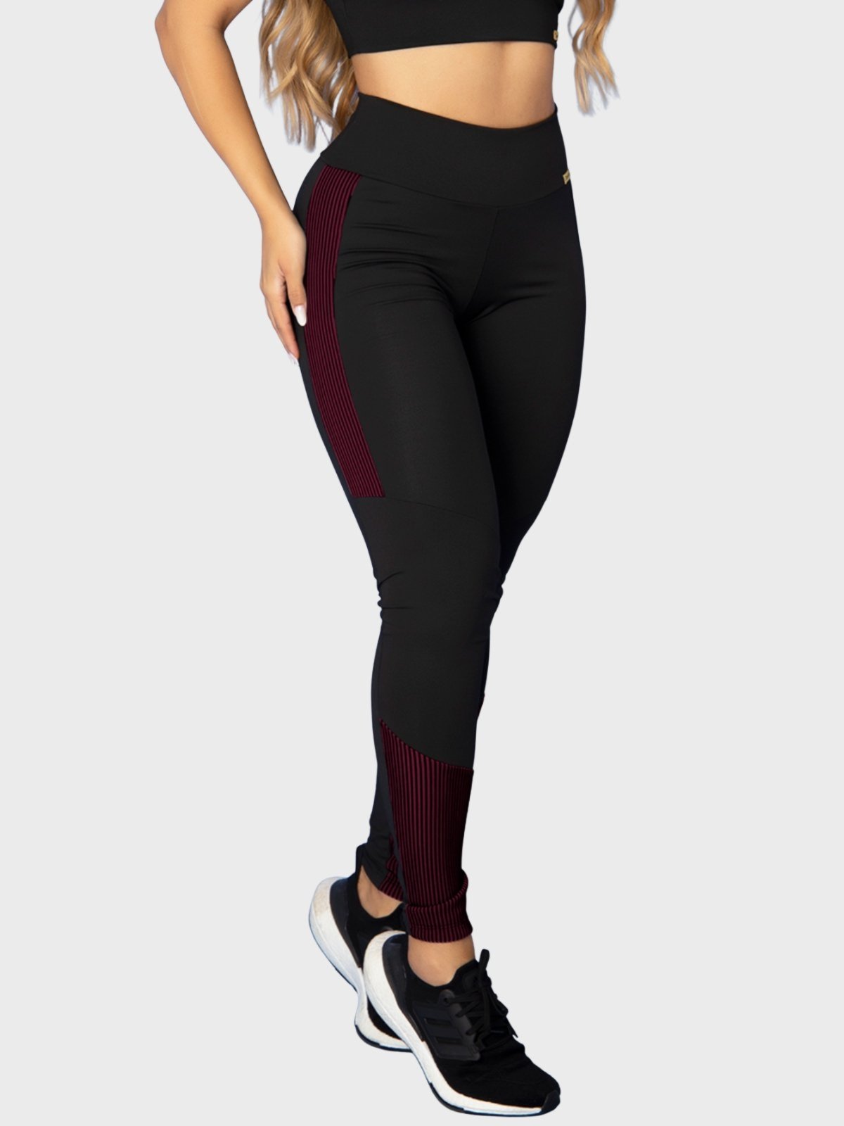 Calça Legging Fitness Tarelles Cintura Alta 3D Preto e Bordô