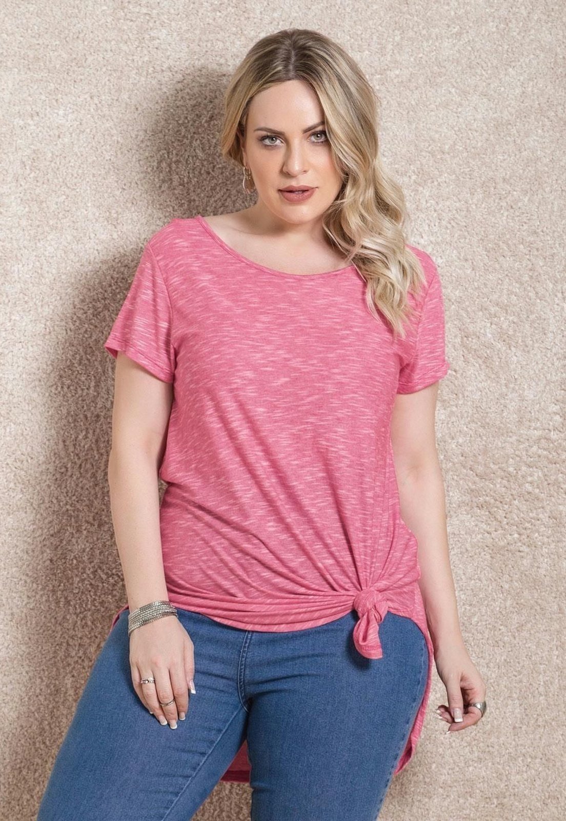 Vista 3 Blusa Alongada Com Barra Arrendondada Quintess rosa Quintess rosa