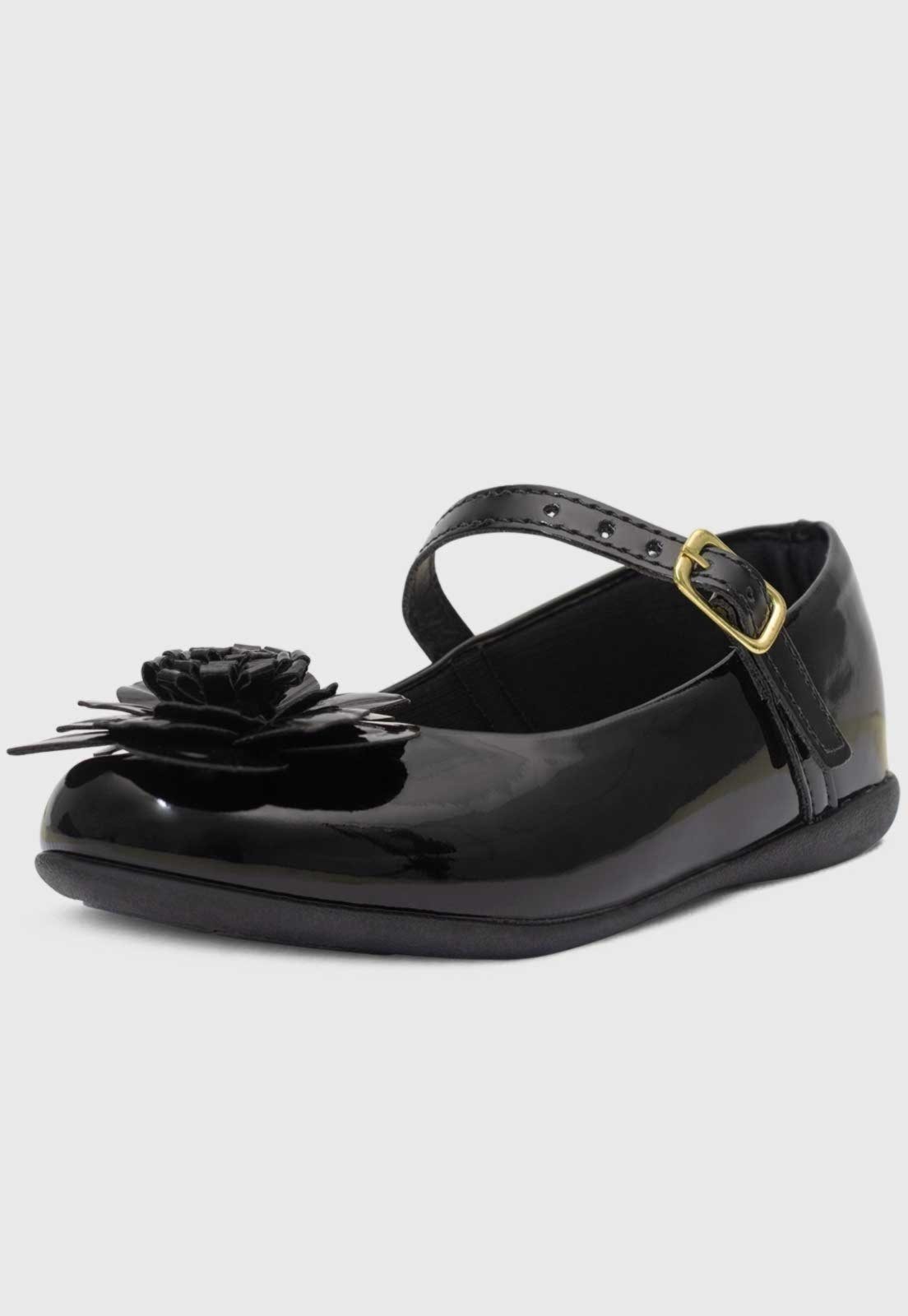 Infantil – Sapatilha Popidi Menina Flor Miolo Preto
