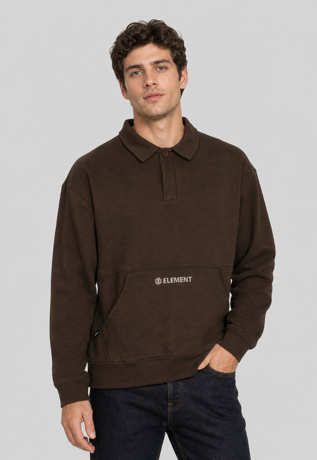 Blusa de Moletom Masculina Element Gola Polo Marrom