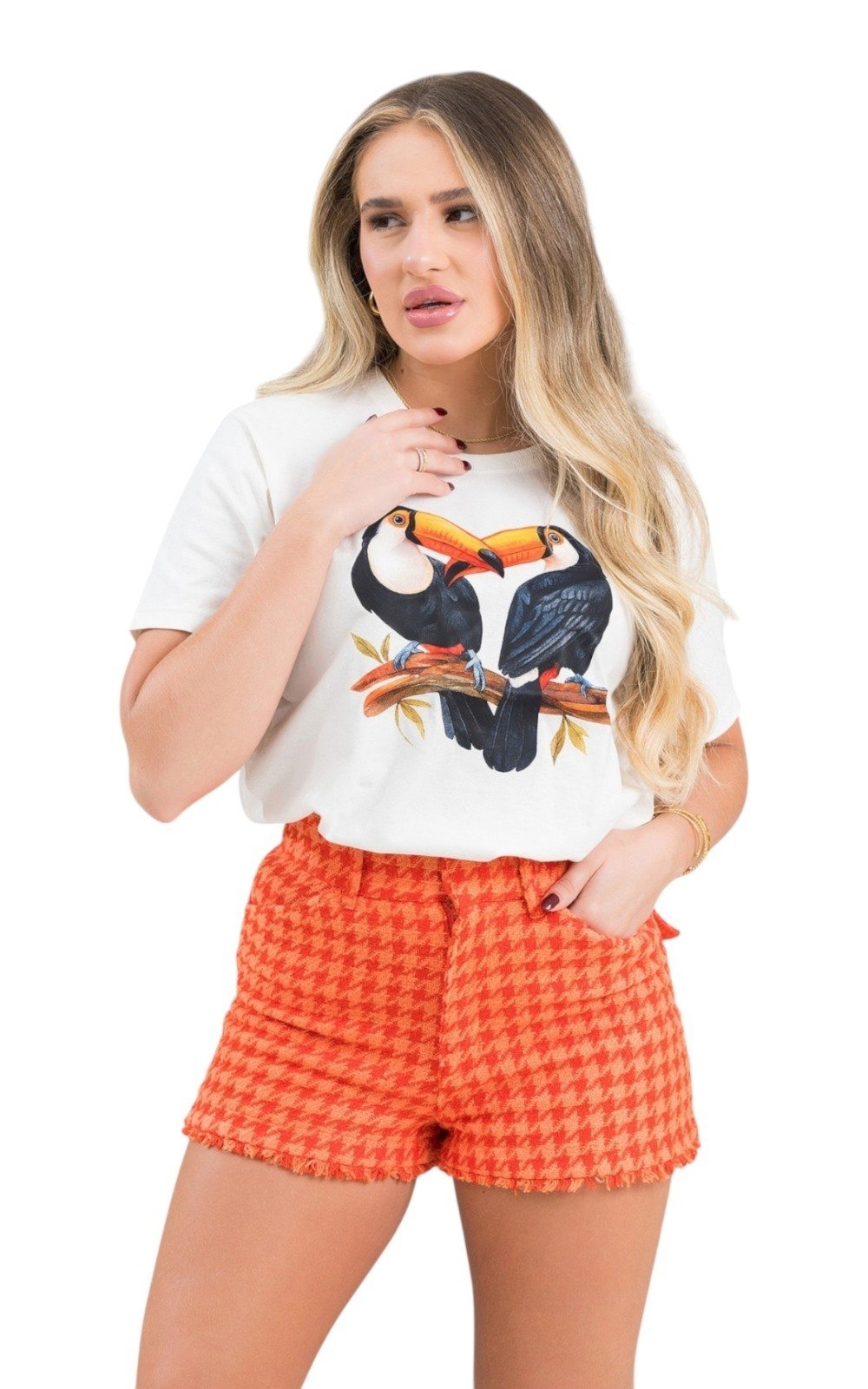 Camiseta Feminina Cianitas Off Estampa Tucanos