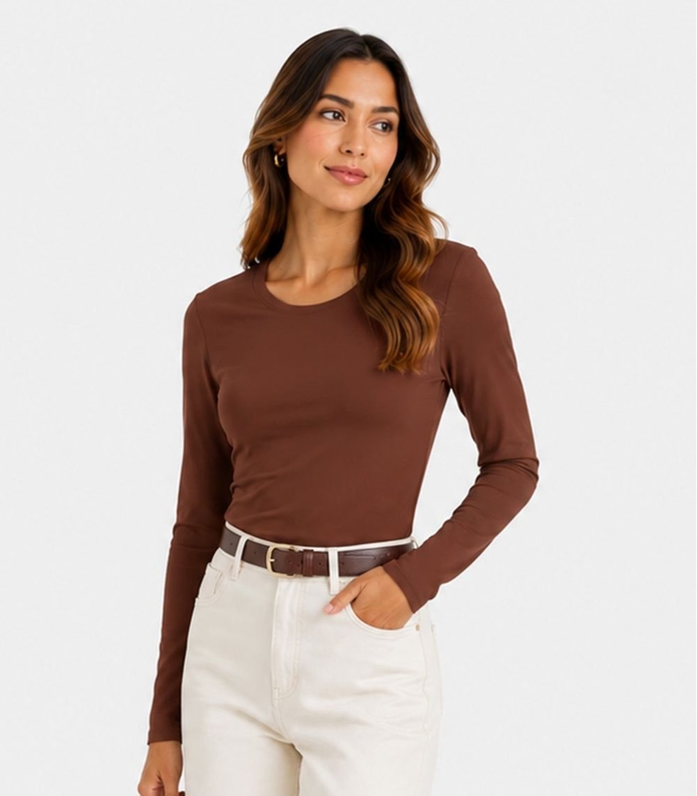 Blusa Manga Longa Feminina Em Suplex Infinita Cor Marrom