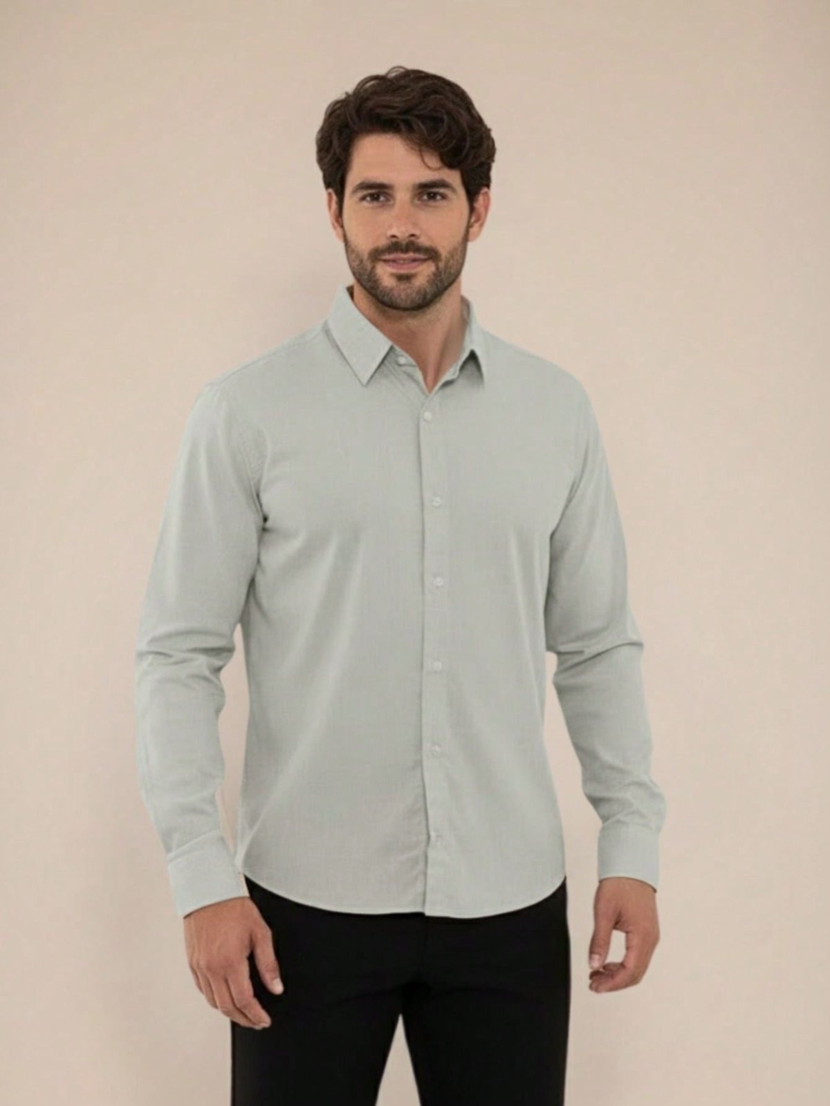 Camisa Social Masculina Premium Tipo Linho Oliva Verde