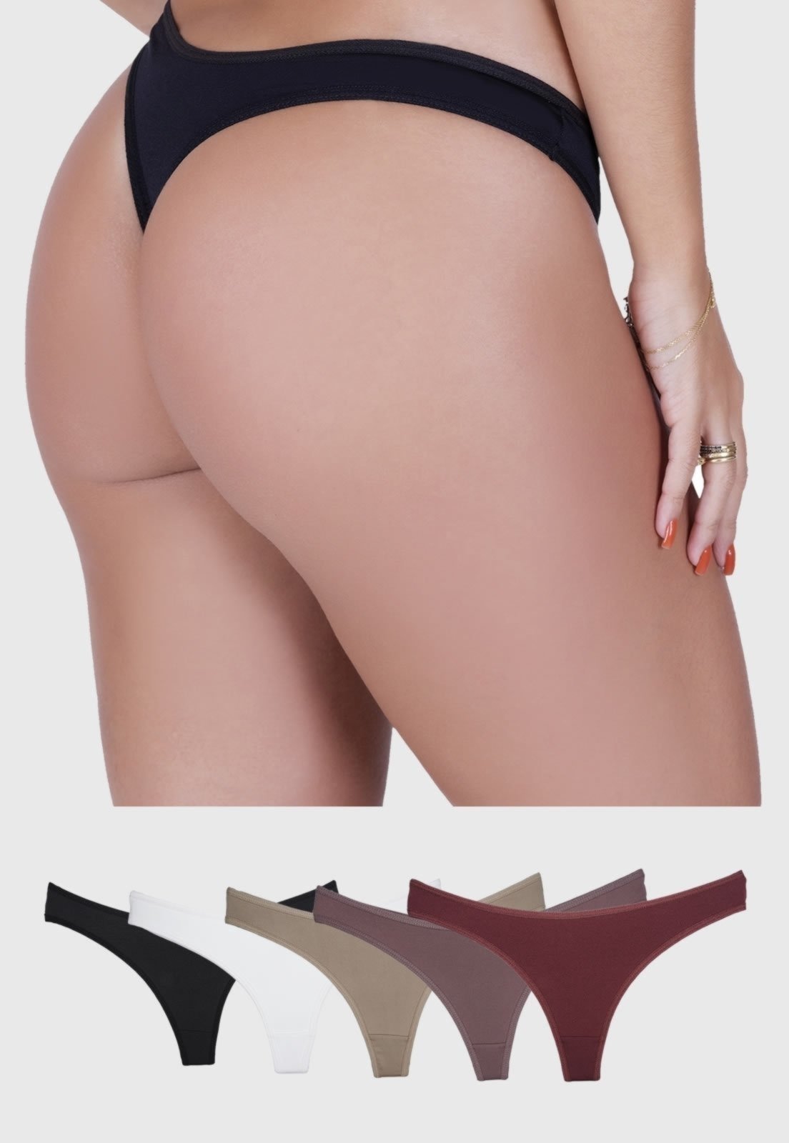 Vista 3 Kit Calcinha Light Fio Dental 5 Peças St Madame Multicolorido preto St Madame preto