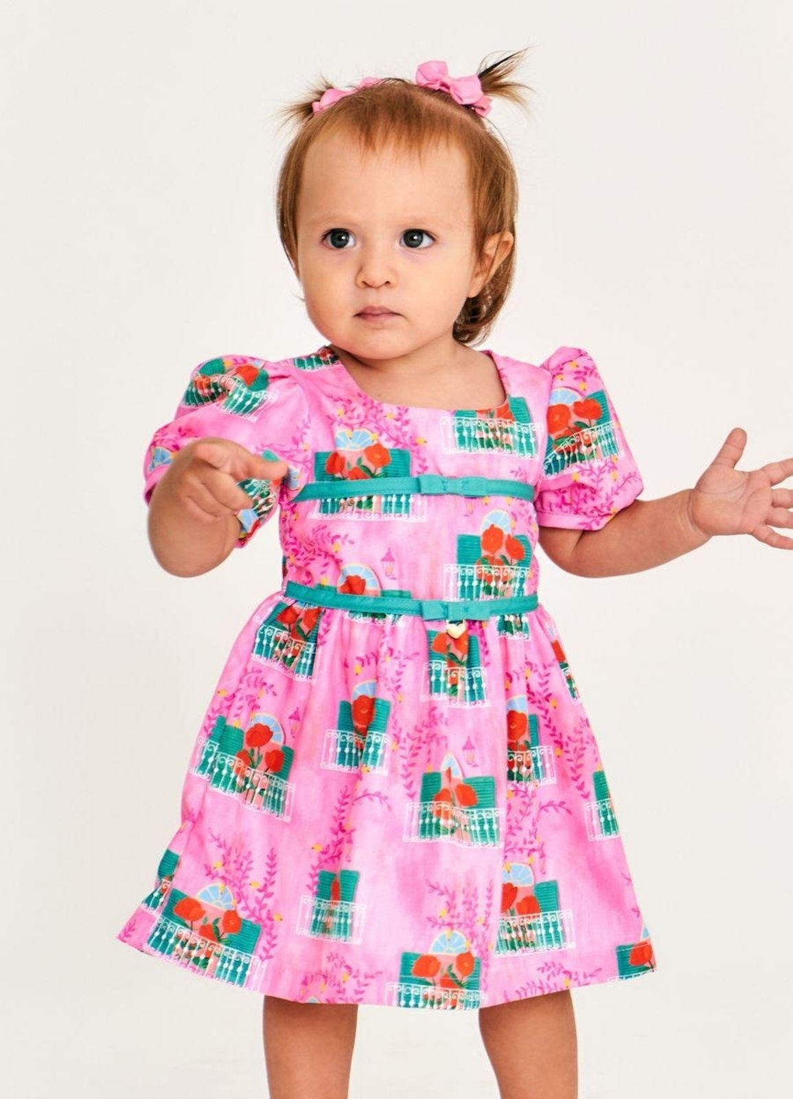 Infantil - Vestido com Calcinha Estampa Floral Rosa Rosa