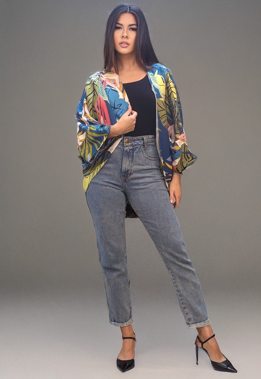 Kimono Amazonia Vital Viscose Manga Ampla Estampa Brisa Botânica