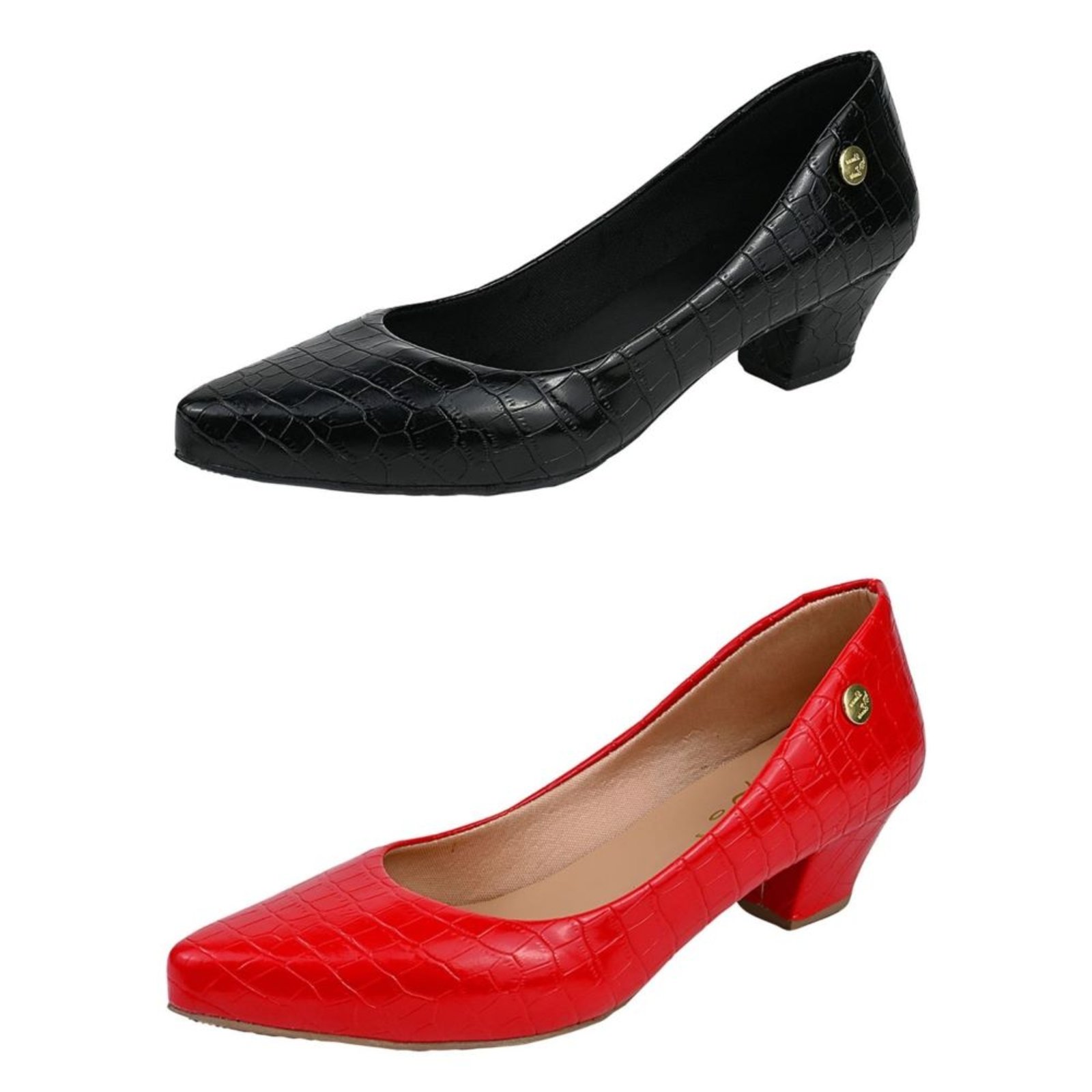 Kit 02 Sapato Feminino Scarpin D.S Bico Fino Salto Grosso
