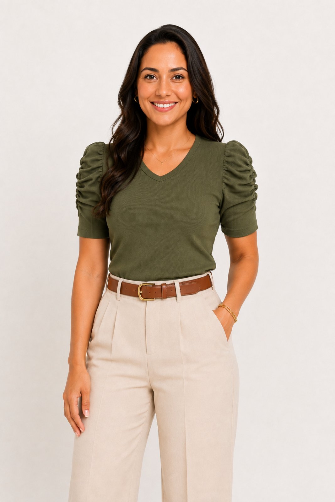 Blusa Feminina D Bell Outlet Fashion Manga Bufante Verde Militar