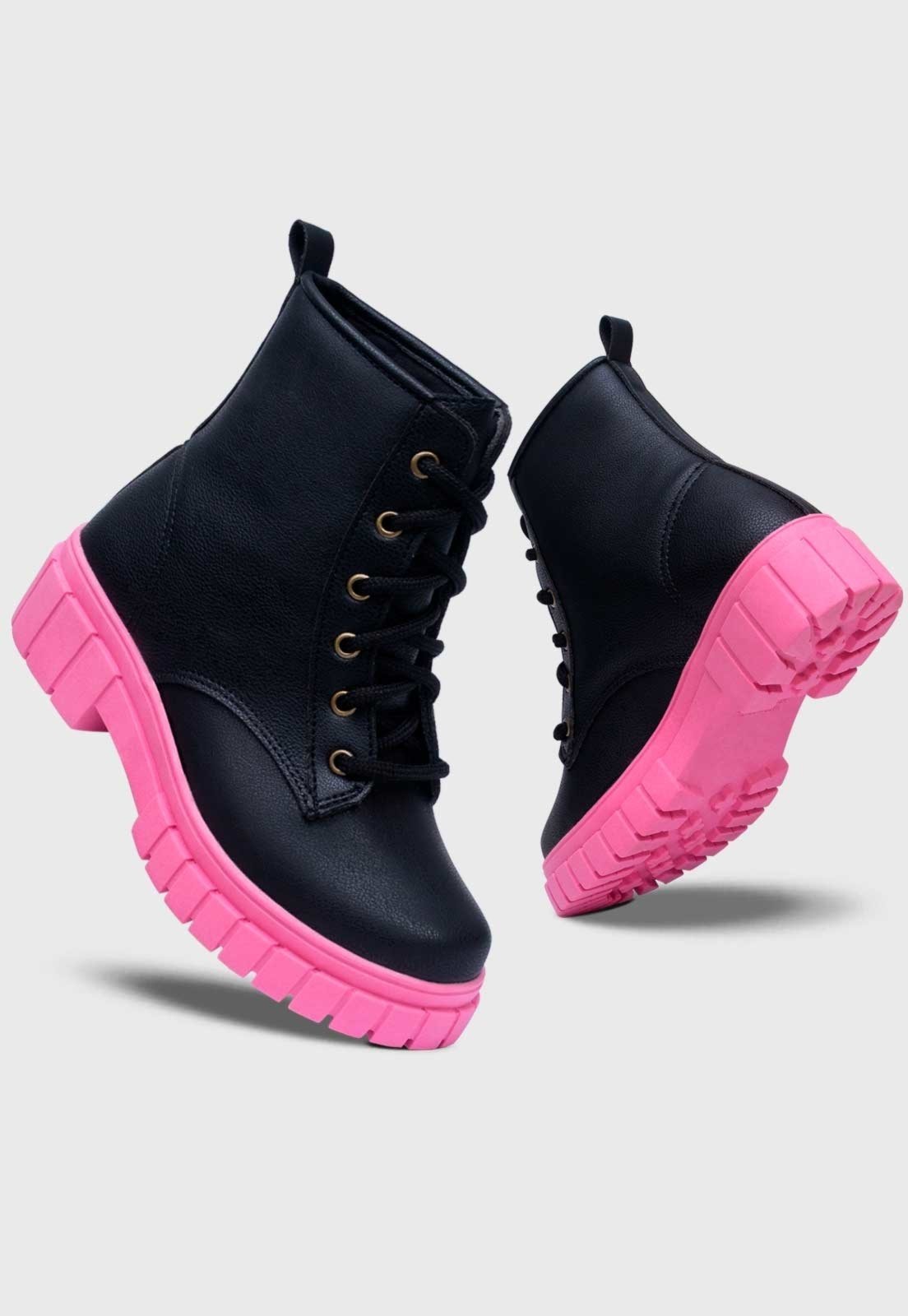 Vista 3 Infantil - Bota Coturno Popidi Menina Feminina Tratorado Preto com Sola pink/preto pink Pópidí pink/preto pink