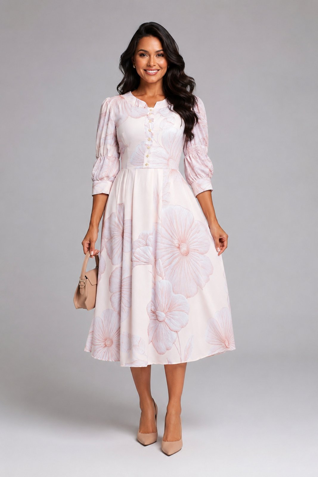 Vestido Midi D Bell Outlet Fashion Romântico Rosa