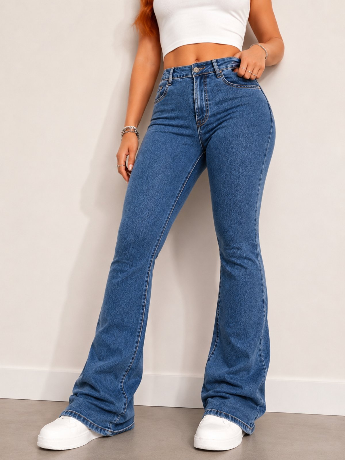 Calça Flare Jeans Feminina Tex Jeans Escuro