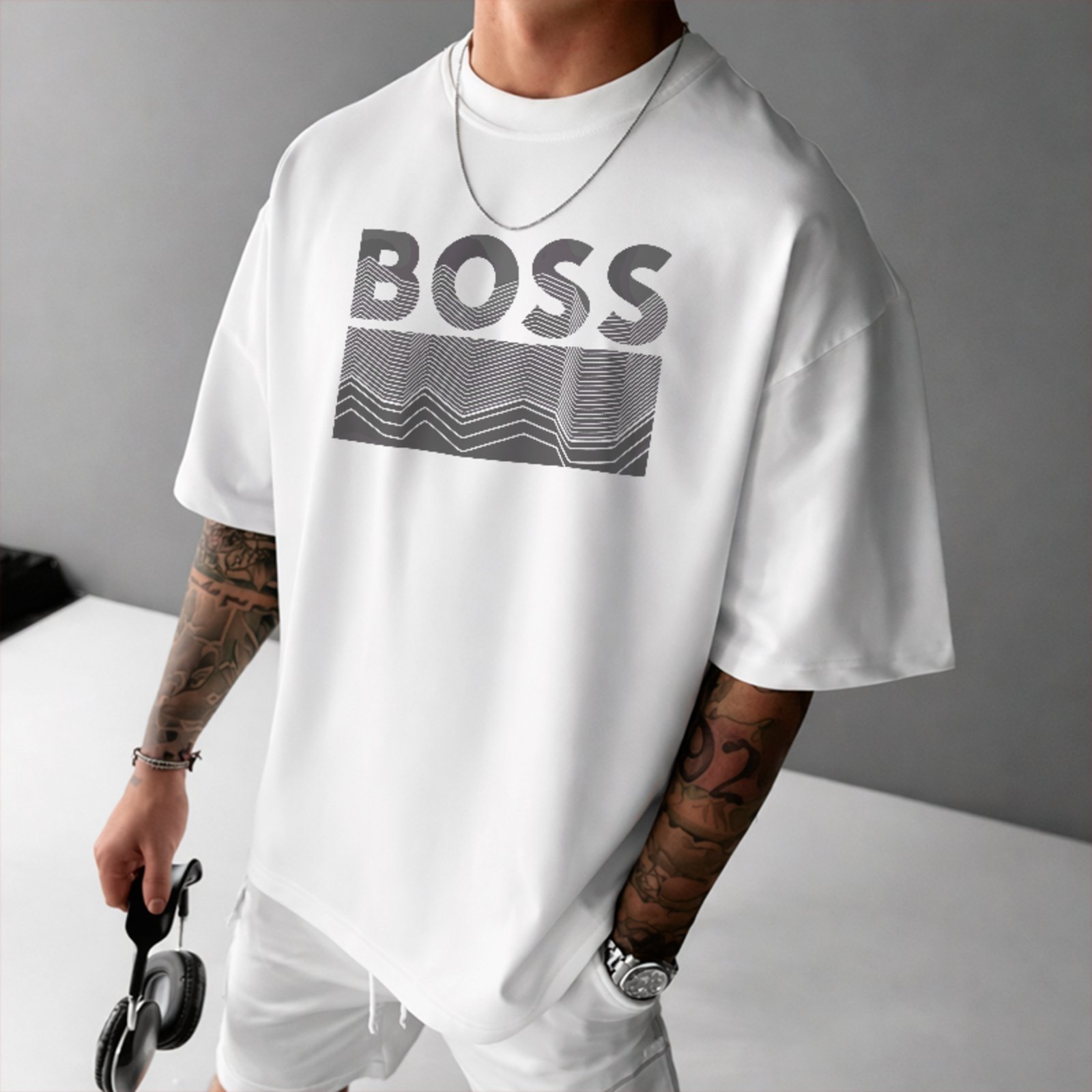 Camiseta Oversized Boss Casual Streetwear Conforto Branco