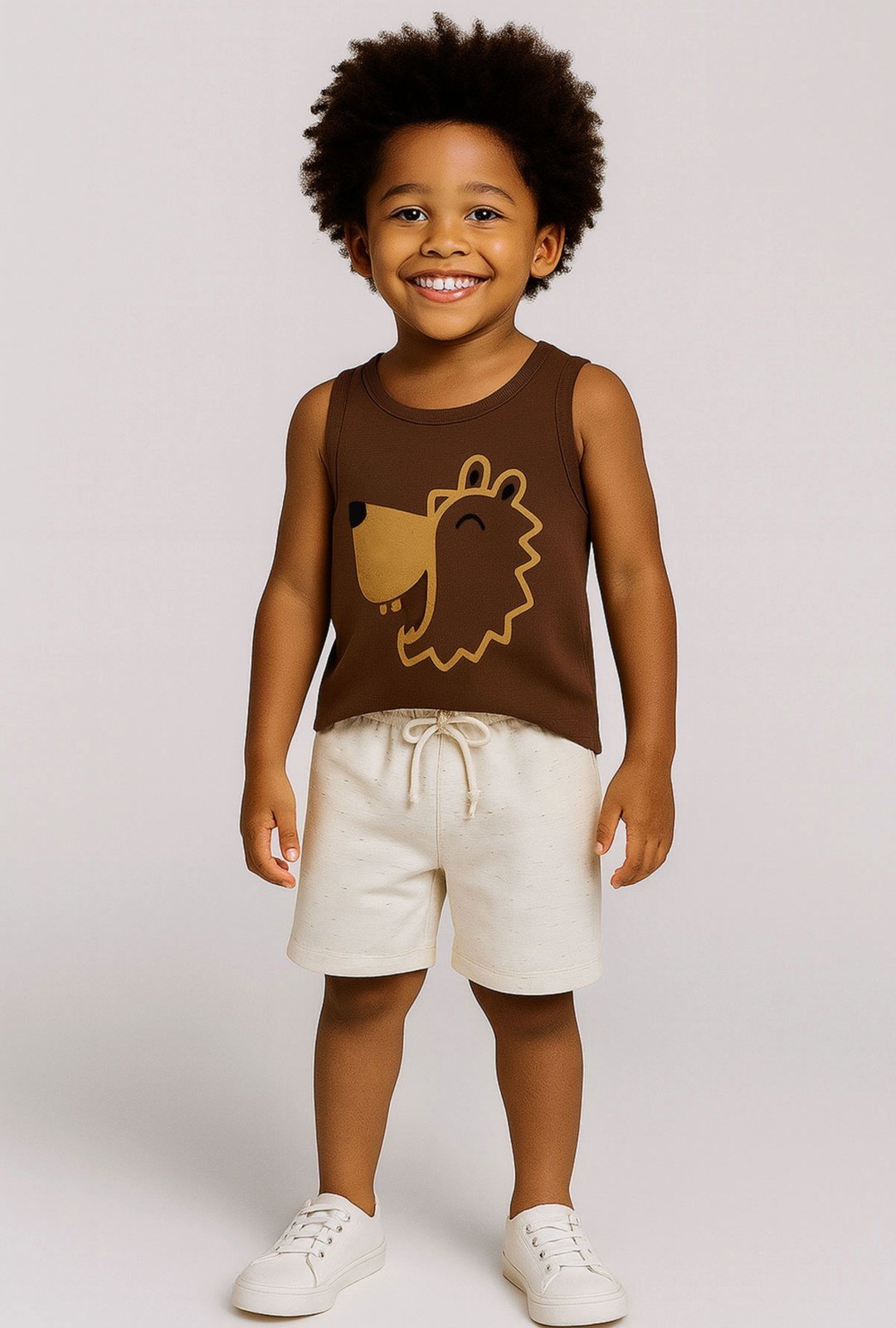 Vista 3 Infantil - Camiseta Regata Algodão Estampada Urso 3 ao 14 - Look Look Infantil marrom Look Infantil marrom