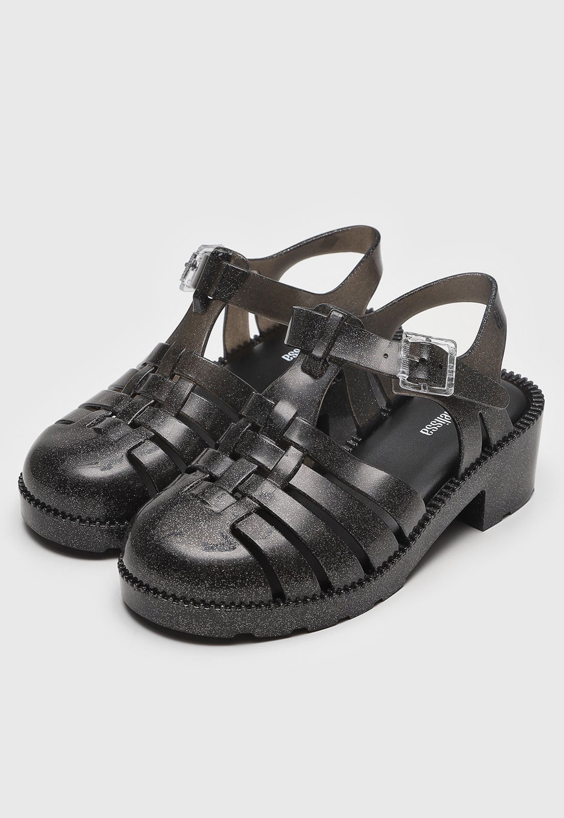 Vista 2 Infantil - Sandália Mini Melissa Possession Heel IN Preta com Glitter preto Mini Melissa preto