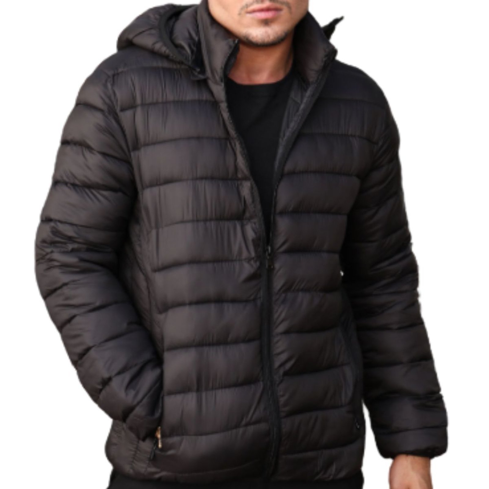 Jaqueta Masculina Industrie Puffer Com Capuz Blusa Frio Impermeável Preta