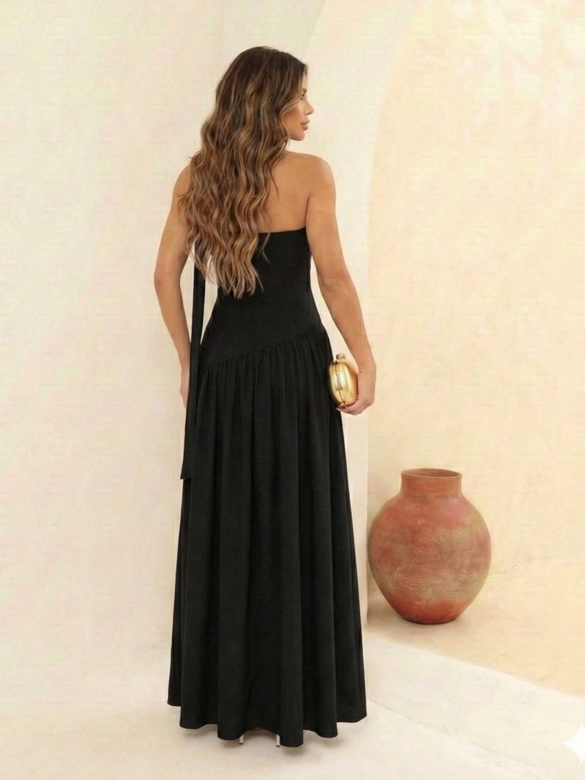 Vista 3 Vestido Maxi Feminino Elegante Tomara Que Caia Com Echarpe No Pescoço E Saia Fluida Cintura Assimentrica FS CONCEPT branco FS CONCEPT branco