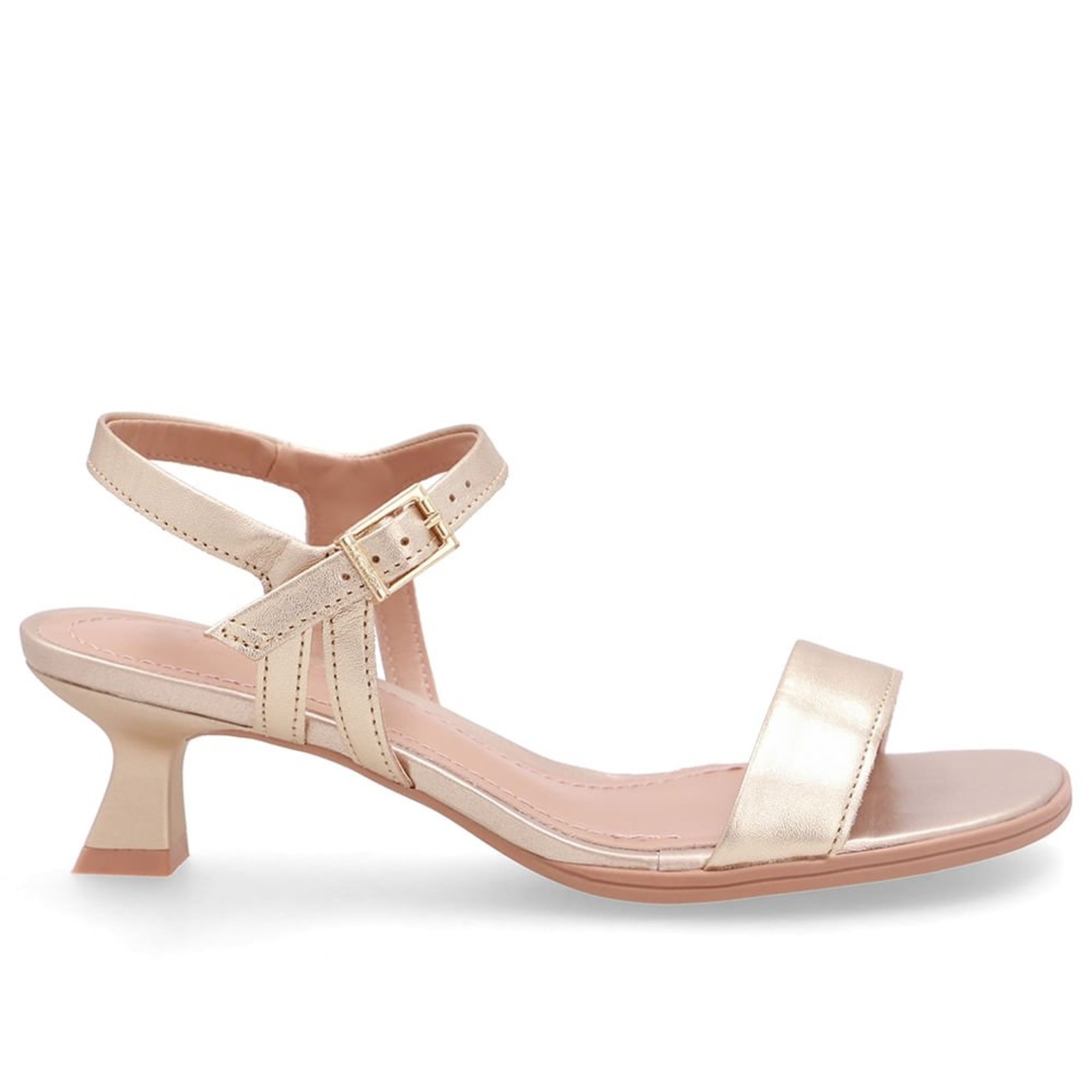 Sandália Em Couro Dourado Com Salto Kitten Heel