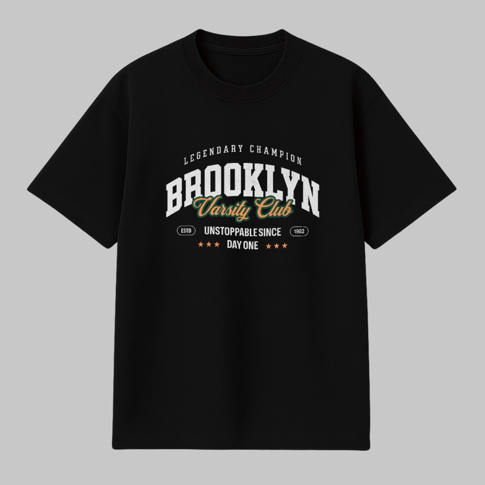 Camiseta Básica Brooklyn Varsity Club Vintage Unissex Preto