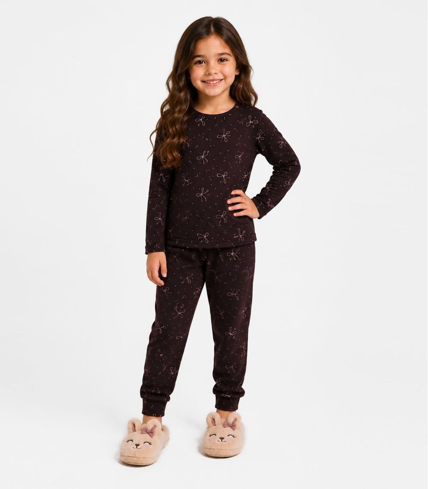 Pijama Menina Blusa Manga Longa e Calça Select Marrom