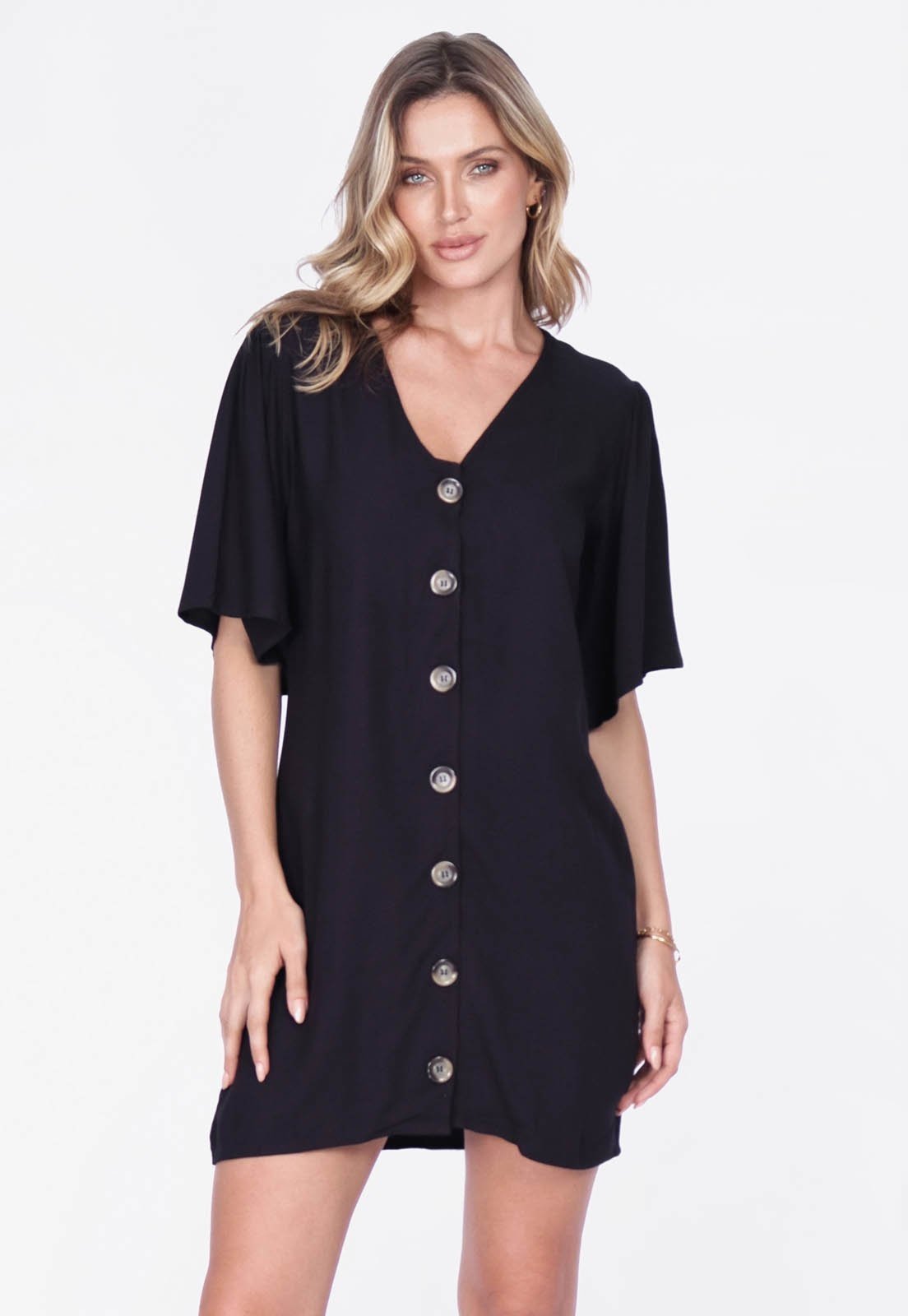 Vestido Amazonia Vital Curto Kurumí Camisa Viscose Preto