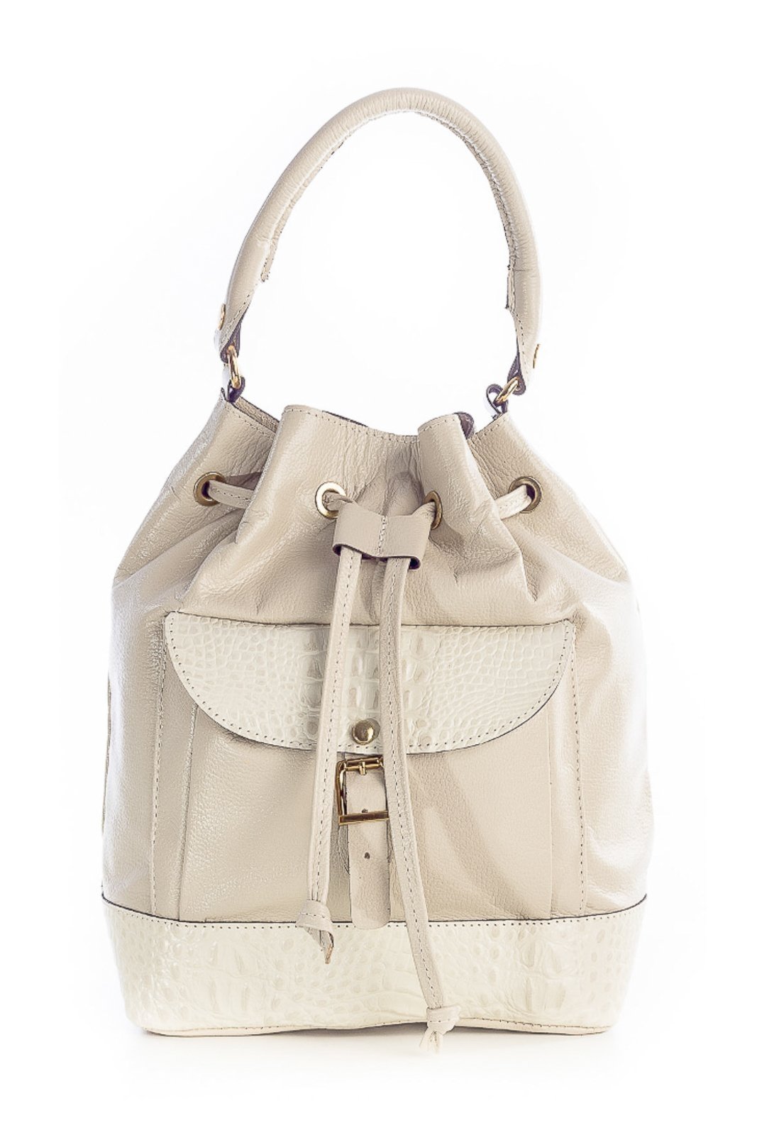 Bolsa saco em couro liso Natasha - Marfim