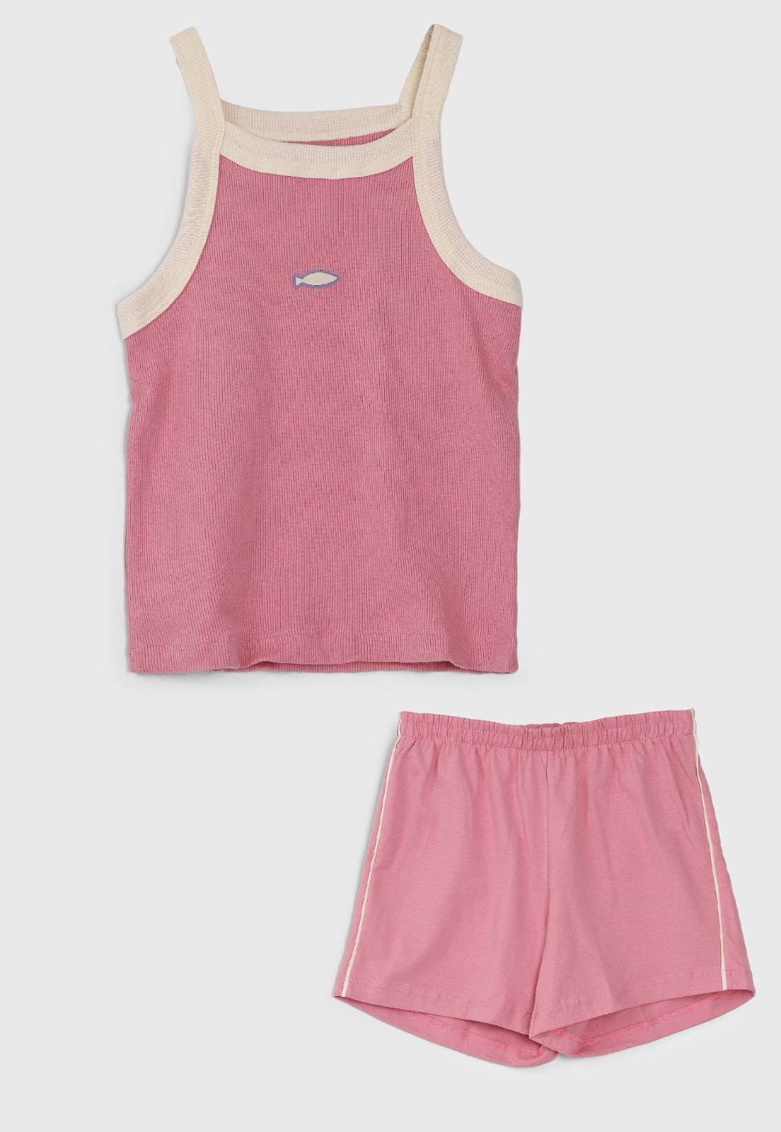 Pijama Curto Hering Regata Detalhe Peixe Rosa
