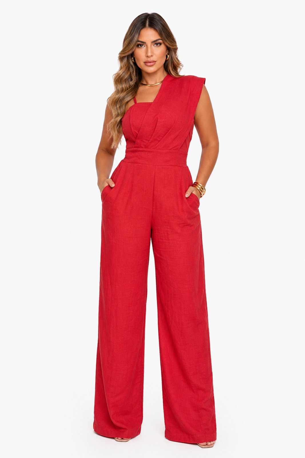 Macação D Bell Outlet Fashion Nula Manga Vermelho
