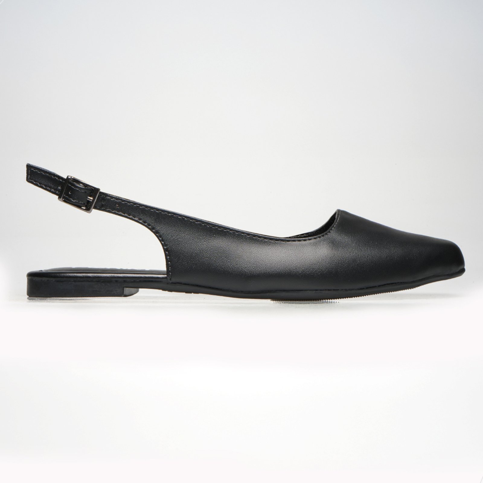 Sapatilha Slingback Feminina Rasteira Bico Quadrado Confort Preto