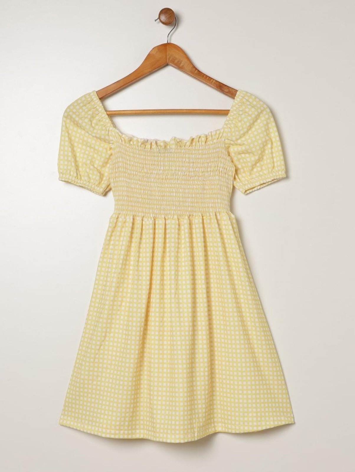 Vestido Evasê Xadrez Vels Juvenil Menina Amarelo Manga Bufante