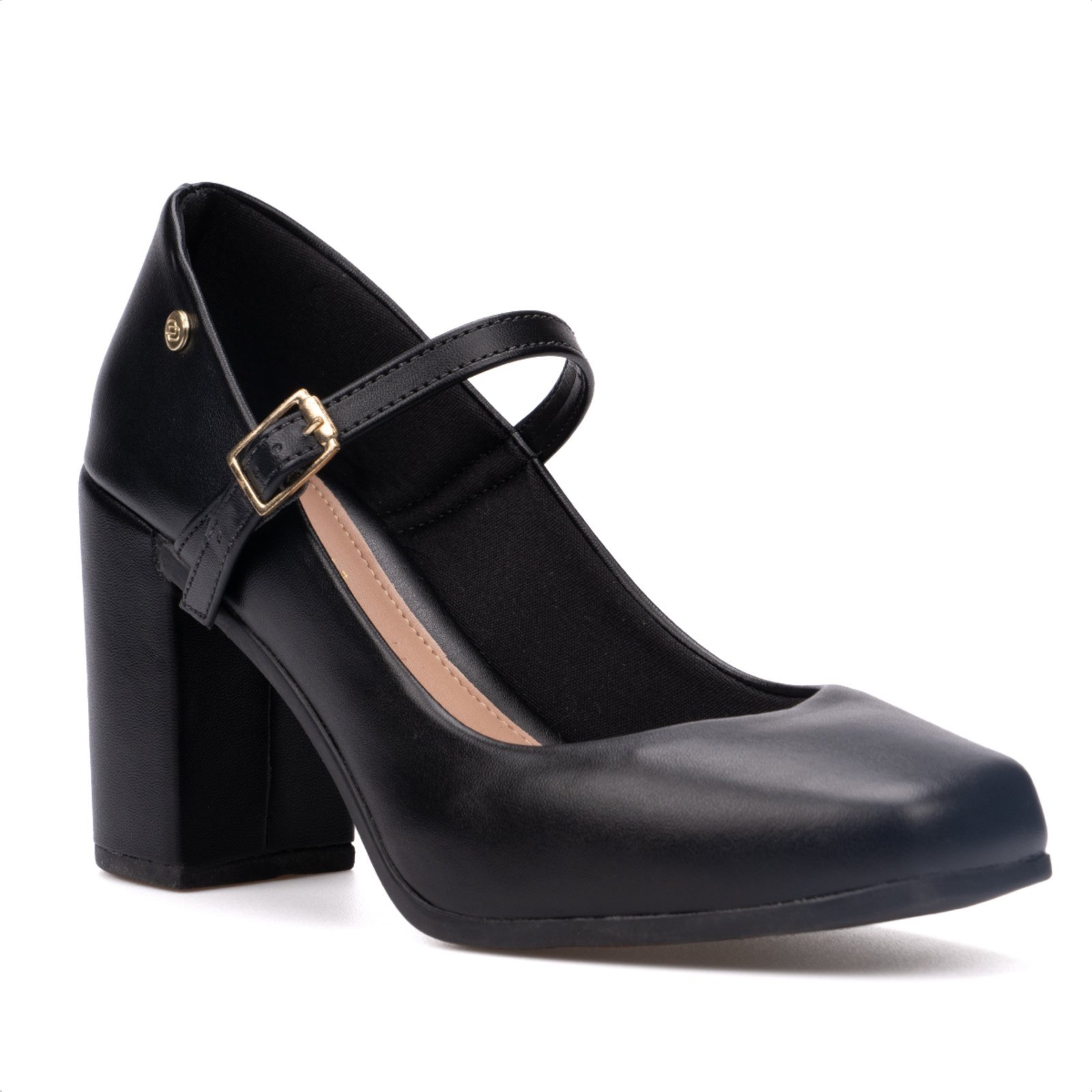 Sandália Feminina Mary Jane Em Verniz Salto Alto Grosso Moda Preto