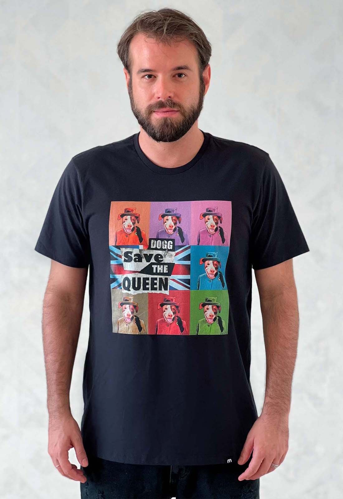 Malala Wear – Camiseta Preta Manga Curta Estampada Algodão Orgânico – Dogg Save The Queen