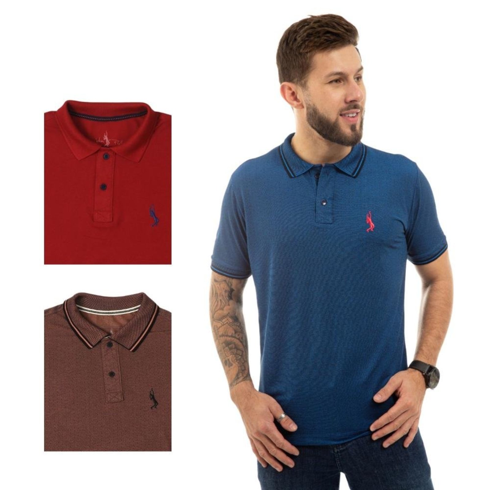 Kit 3 Camisa Polo Masculina Slim Piquet Algodão Ocasiões